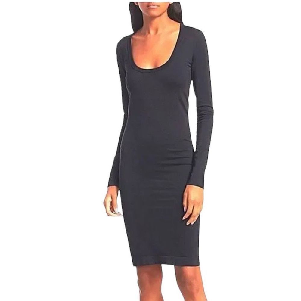 Helmut Lang Pullover Long Sleeve Scoop Neck Bodycon Dress Women's Black Size M/L